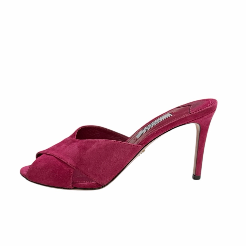 Prada Fuchsia Suede Crisscross Heeled Mules Size 37 - Picture 7 of 11